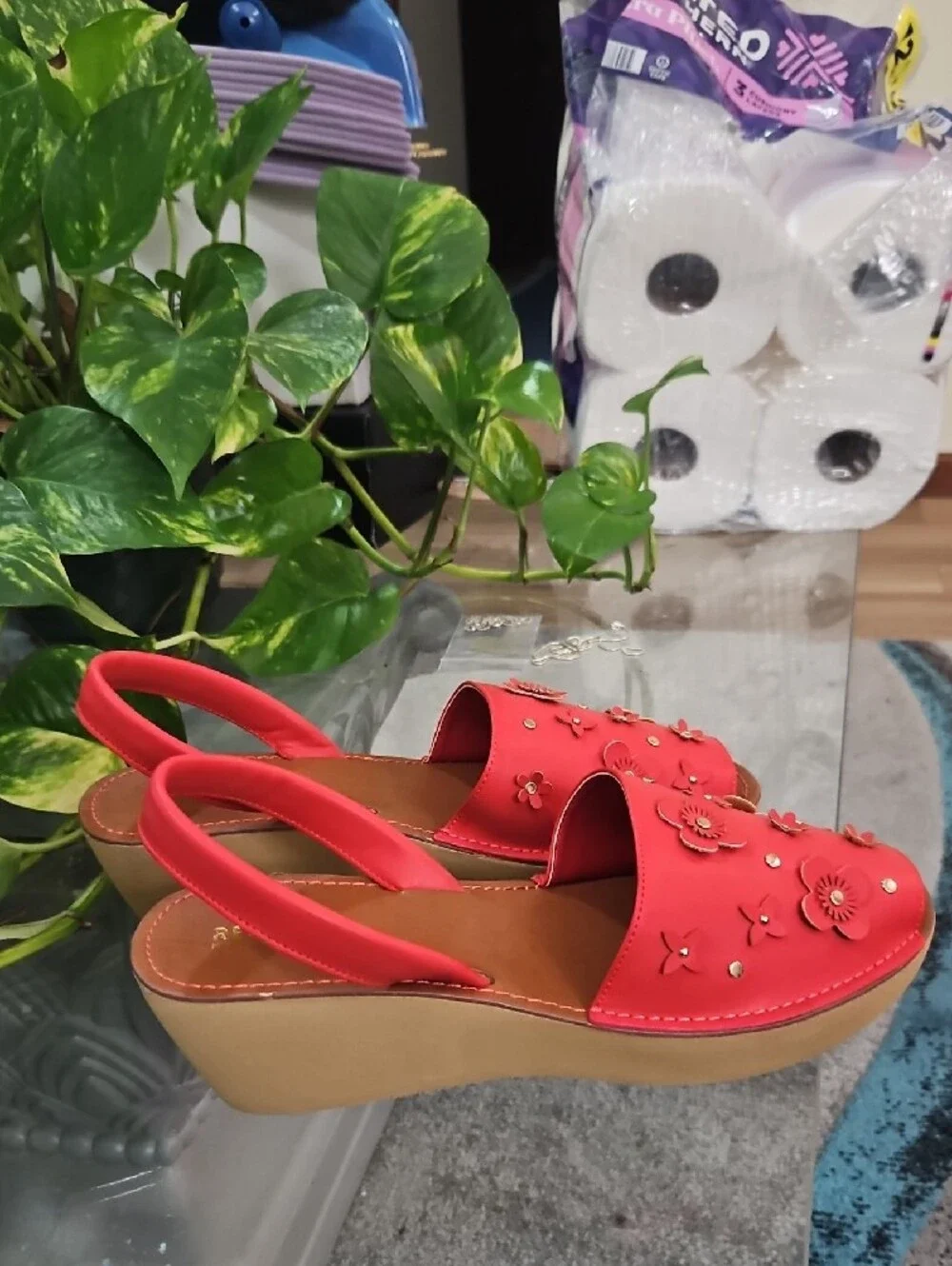 Kenneth Cole Reaction Red Floral Wedge Slingbacks